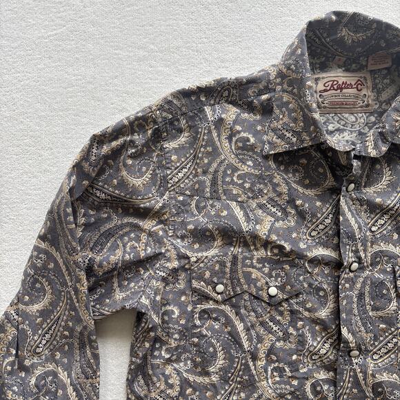 Rafter C Cowboy Collection Men Small Shirt Long Sleeve Paisley Pearl Snap Gray - Picture 4 of 15